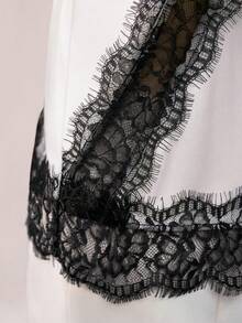 Avenya 薄纱蕾丝拼接不对称下摆吊带背心 - 白色 - 查看 2