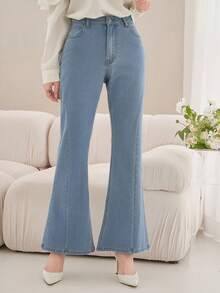 DAZY Women's Casual Washed Split Flare Jeans - Medium Wash - View 7