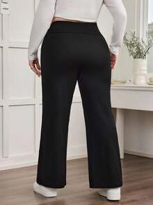 Enliva 大码高腰喇叭弹力休闲裤，返校季，针织面料，女士秋季裤装，冬季，CURVE PLUS，夏季 - 黑色 - 查看 2