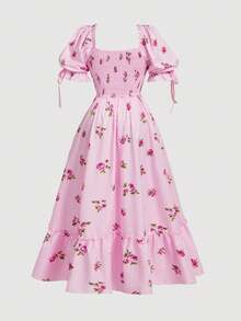 SHEIN MOD Plus Size Summer Pink Floral Polka Dot Romantic Dress, Countryside Resort Dress, Suitable For Sisters Gathering - Pink - View 3