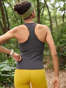 In My Nature Women's New Removable Padded Sports Outdoor Grey Crisscross Back Tank Top - Grey - View 6