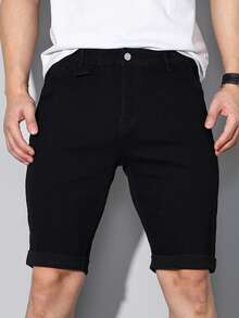 Manfinity Homme Men's Slim Fit Casual Denim Shorts, Summer - Black - View 3