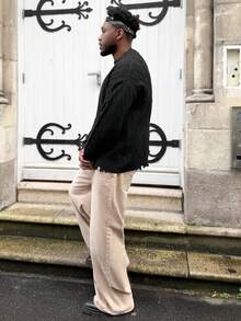 Heavens Edit ANDREILEE 男士宽松休闲街头风破洞流苏圆领长袖套头毛衣，春、秋、冬三季百搭针织衫 - 黑色 - 查看 4