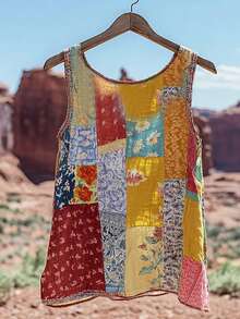 EMERY ROSE 女士夏季无袖印花圆领背心，适合度假和日常穿着 - 彩色 - 查看 2