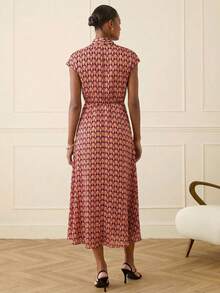 Lilora 女士优雅印花收腰连衣裙，夏季 - 彩色 - 查看 2