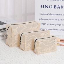 1pc/3pcs Elegant Lace Cosmetic Bag, Women's Large Capacity Waterproof Travel Makeup Organizer, Holiday Mesh Design Gift Pouch ,Makeup Bag - Beige - View 14