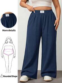 Enliva New Plus Size Casual Simple Versatile Pants, Back To School, Teacher Pants For Women, For Apple And Rounded Body Shape - Navy Blue - View 1