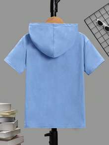 SHEIN Tween Boy Embossed Knit Hooded Short Sleeve T-Shirt - Multicolor - View 2