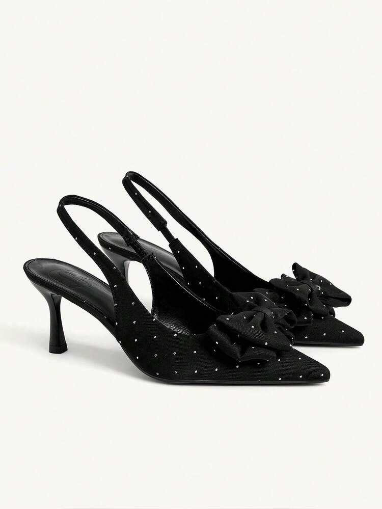 CUCCOO CHICEST Women Shoes Summer And Summer New Women's High Heel Shoes Black Bow Rhinestone Decoration Pointed Thin Heel Slip-On 7cm Elegant Satin Solid Color Commuter Dating Valentine's Day Women's Shoes Summer Shoes Wedding Shoes Bride Shoes