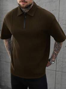 Manfinity CasualCool 男士拼接设计 Polo 衫，时尚百搭，适合日常穿着 - 棕色 - 查看 7