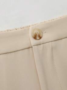 Franclia Elegant Fashionable Summer Asymmetric-Shoulder Metal Waist Belt Top And Loose Straight Leg Pants 2 Pieces Set - Apricot - View 4