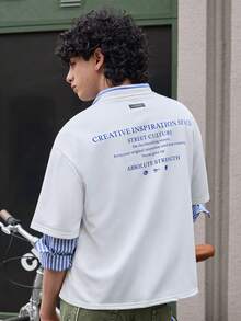 Open Phase 男士休闲字母图案圆领短袖T恤，夏季 - 白色 - 查看 6