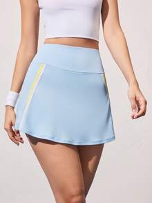 CourtClass Falda deportiva de tenis de cintura alta color azul claro con bolsillos, adecuada para hacer ejercicio - Celeste - Ver 3