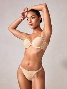 Veilyse Minimalist Solid Color Wire Bra And Thong Lingerie Setfor Summerfor Summer - Apricot - View 6