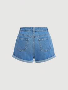 Sweetra Damen Einfarbiges minimalistisches Casual Ärmelloses Top und Denim Shorts Set - Mittele Waschung - Übersicht 4