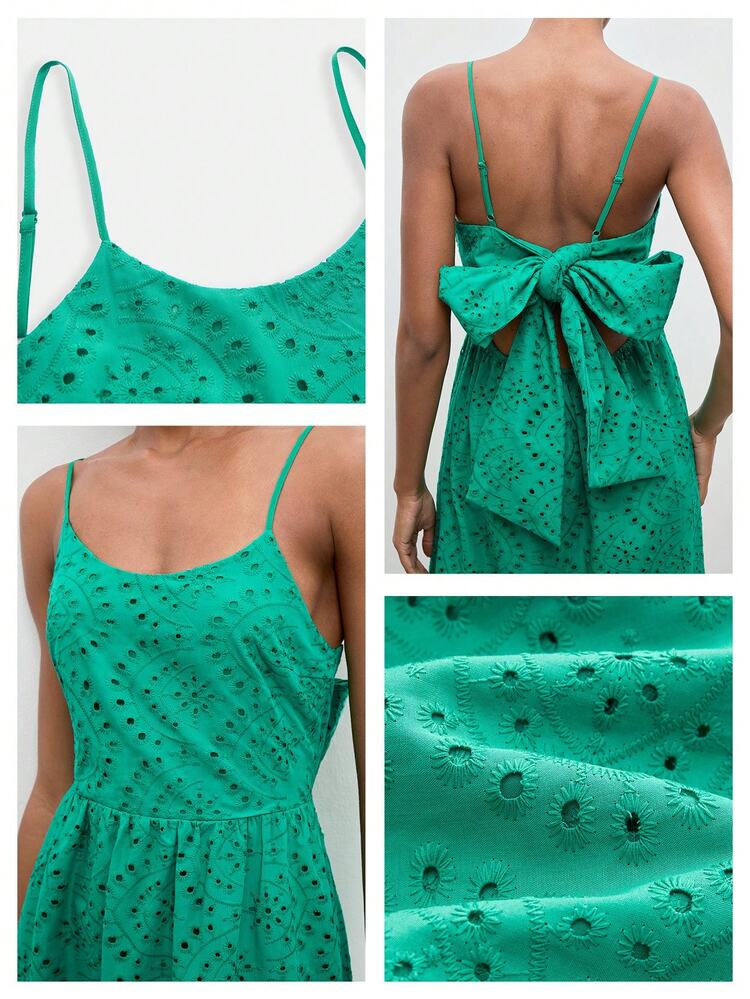 SHEIN Maija Outfit Deas For Dress,Women's Casual Solid Color Hollow Embroidery Lace-Up Backless Dress,Going Out Outfits,Casual Dresses For Women ,Vacation Outfits Women Green Beach Dress Green Maxi Dress Women,Vacation Outfits Women,Summer Holiday Outfits ,Beach Vacation Outfits For Women Green Sundress Green Dress For Vacation Green Summer Dress Women Women's Summer Dresses Women Maxi Dresses New In Dresses Summer Dresses For Women Holiday Women's Spring Dress