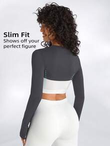 Menodora SHEIN Sport Áo thun thể thao dài tay cổ tròn màu trơn dành cho nữ, kiểu dáng thường ngày, đa năng. - Màu xanh ngọc - Xem 2