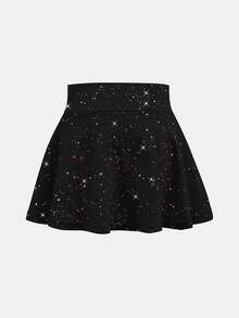SHEIN 两件套女童运动服短裤和短裙，瑜伽休闲款，弹力星空印花图案，舒适迷你裙，返校季 - 彩色 - 查看 4