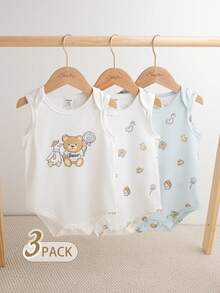 Souflis Souflis 3件套男婴可爱小熊印花浅蓝色连体衣，夏季居家及爬行服 - 淺藍色 - 查看 2