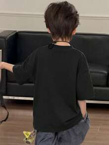 DAZY Kaos Lengan Pendek Polos Kasual untuk Anak Laki-laki Usia 8-12 Tahun, Musim Panas - Hitam - View 5