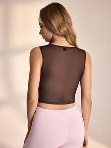 Medorelle Áo croptop không tay bằng vải lưới xuyên thấu - màu đen - Xem 2