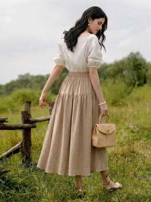 Vintamour Chân váy chữ A cổ điển thanh lịch dành cho nữ có túi, thích hợp cho đi làm, đi nghỉ mát, váy dài xòe rộng, váy hè dáng rộng cho nữ, quần áo mùa hè, trang phục mùa hè cho nữ, quần áo mùa xuân, chân váy mùa xuân cho nữ, trang phục mùa xuân cho nữ, trang phục lễ hội cho nữ, váy lễ Phục sinh cho nữ, váy thanh lịch cho nữ, trang phục đi nghỉ mát cho nữ, váy đi nghỉ lễ, váy phong cách đồng quê cho nữ. - Màu be - Xem 4