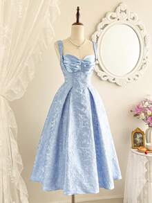 Vintamour Đầm nữ cổ điển thanh lịch, chất liệu satin jacquard họa tiết hoa, phối nhiều mảnh, cổ hình trái tim, đầm dự tiệc, trang phục mùa hè cho nữ, đầm dạ hội, đầm lễ Phục sinh, trang phục mùa xuân cho nữ, đầm xuân cho nữ, quần áo mùa hè, trang phục đi nghỉ mát, đầm dự đám cưới, trang phục đi nghỉ mát cho nữ, đầm cho nữ, đầm chống nắng mùa hè cho nữ, đầm dạ hội cho nữ, đầm corset thanh lịch, đầm tốt nghiệp, đầm sinh nhật. - Màu xanh lam - Xem 3