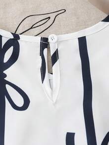 2pcs/Set Tween Girl Stylish Blue Striped Bow Sleeveless Top And Loose Straight Leg Pants Set, Casual Outfit For Spring/Summer - Navy Blue - View 8