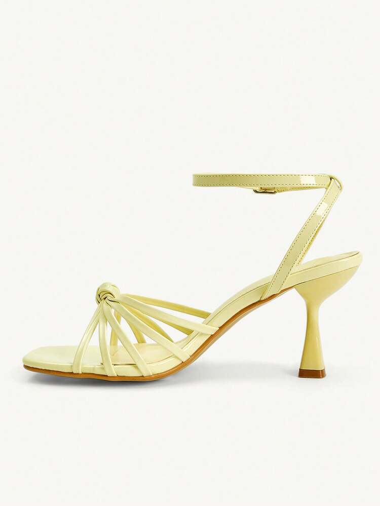 CUCCOO CHICEST Women's Multiple Strap Knotted Square Toe High Heel Sandals, Sexy & Fashionable Glitter Gold Stilettos For Night Club, Party, Music Festival For Christmas