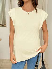 SHEIN Umstandsmode einfarbiges Rundhals Kurzarm Casual vielseitiges T-Shirt - Aprikosenfarben - Übersicht 5