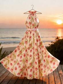 Balvessa Ladies Weave Elegant Long Summer Dresses - Pink - View 3