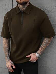 Manfinity CasualCool 男士拼接设计 Polo 衫，时尚百搭，适合日常穿着 - 棕色 - 查看 8
