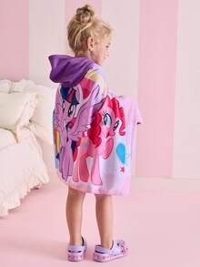 My Little Pony X SHEIN Toalla de baño con capucha de potro de dibujos animados linda, toalla de playa, adecuada para usar en la playa y junto a la piscina. Hecha de tela de microfibra, muy absorbente y adecuada para niños de 7 a 12 años. - Rosa - Ver 8