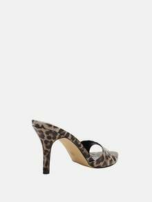 Women's Leopard Print Open Toe Kitten Heel, Sexy PU Leather Brown Mules, Party Spring Shoes Summer Shoes - Brown - View 10