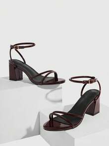 CUCCOO SZL Women's Fashion High-Heeled Sandals, Brown Thick Heel PU Global Four Seasons Street Sexy Party Festival Party Outdoor Daily Wear Summer Shoes - Coffee Brown - View 3