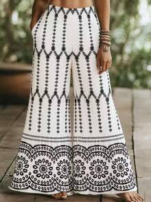 EMERY ROSE 女士休闲印花阔腿裤 - 彩色 - 查看 1