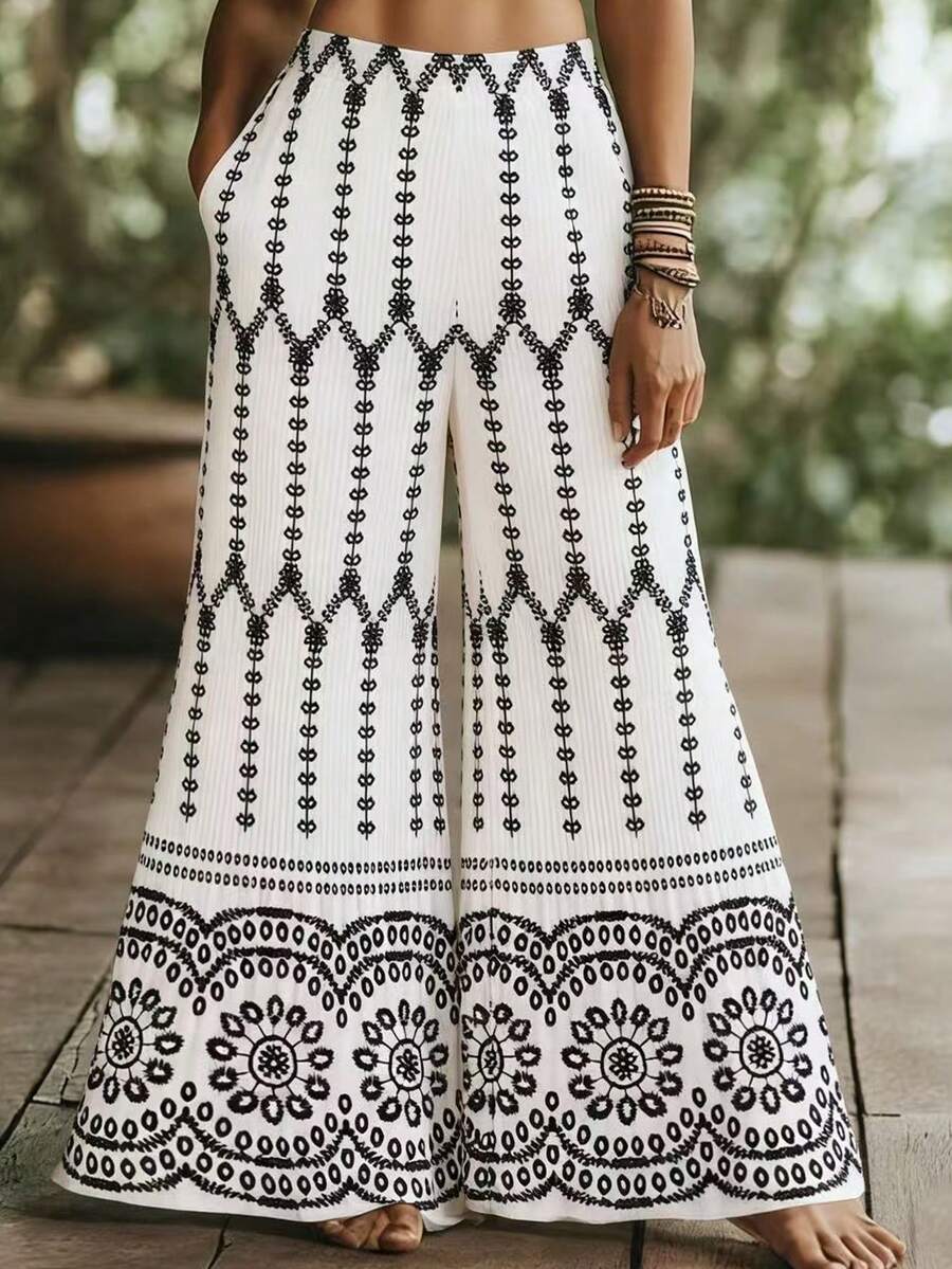 EMERY ROSE 女士休闲印花阔腿裤 - 彩色 - 查看 1