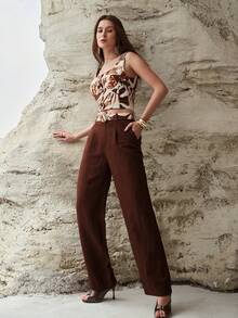 MOTF PREMIUM WOMEN'S LINEN BANANA PANTS, AUTUMN GOLF PASTAL GIRLISIM - Brown - View 8