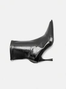 Bholvia Sepatu Bot Pendek Hak Tinggi Ujung Lancip Gaya Eropa dan Amerika Terbaru 2026, Sepatu Bot Ankle Patchwork Slim Fit, Sepatu Bot Pendek Cokelat Retro, Hak Kitten - Hitam - View 6