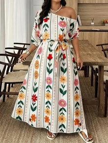 Weeklong Plus Size Floral Print Dress - Multicolor - View 4