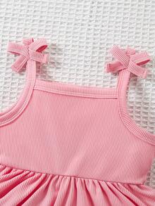 SHEIN Playful Pals 2件套女婴休闲百搭可爱卡通水彩兔子印花吊带连衣裙，适合情人节、复活节、节日、生日拍照、户外活动、居家休闲、度假、春夏穿着。 - 粉色 - 查看 9