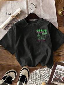 Casual Blouses For Women, White T-Shirt With Phrase "But First Cafecito" And Coffee Cup With Hearts, Women's Tops Ideal For Coffee Lovers And Fun Style. - 黑色 - 查看 3