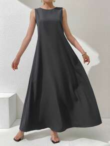 Al Najma Women's Solid Color Round Neck Casual Party & Travel Arabic Style Dress - Multicolor - View 9