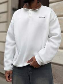 Heavens Edit 男士针织休闲宽松长袖套头衫，时尚街头潮流秋冬字母刺绣撞色领口卫衣，适合送给朋友、丈夫、男朋友的礼物 - 白色 - 查看 6