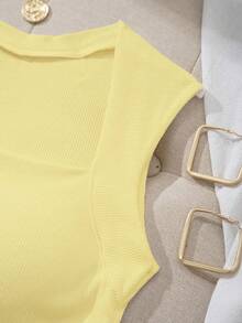 SHEIN EZwear Solid Color Square Neck Ruched Bust Padded Bra Camisole,Summer Top - Light Yellow - View 7