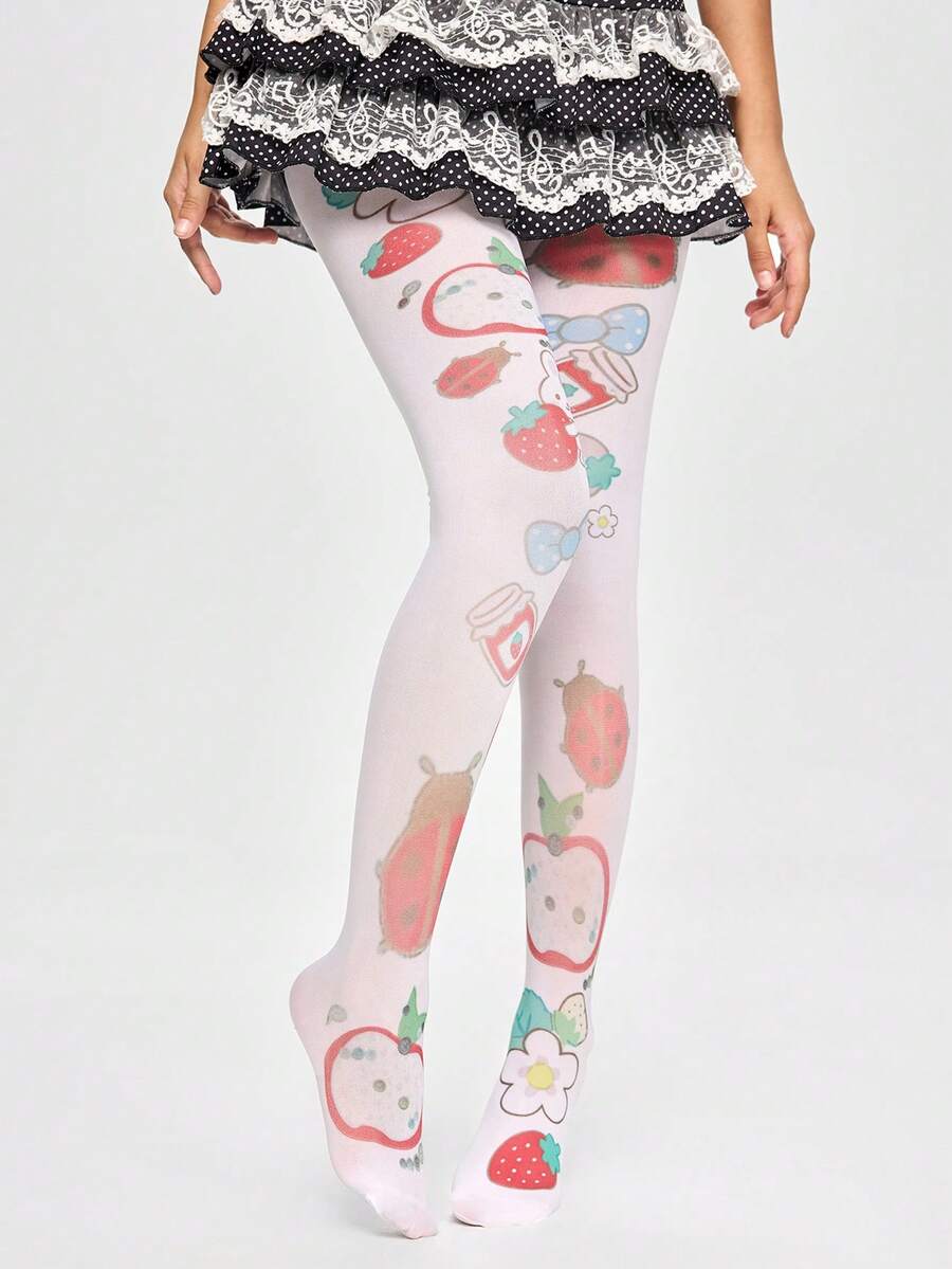 ROMWE Anime 1双白色Y2K朋克风千禧摇滚音符印花时尚简约女式连体衣，适合大学、购物、通勤等场合。 - 紅藍色 - 查看 1