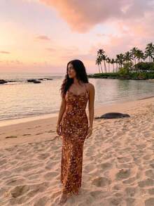 Aloruh 女士新款休闲优雅抽象动物豹纹印花/性感露背连衣裙/华丽海岛度假连衣裙/性感紧身连衣裙/夏季连衣裙 - 彩色 - 查看 3