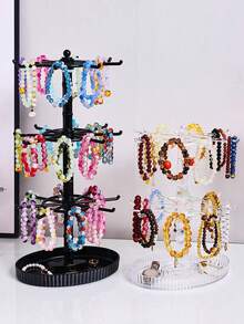 1 pieza Estante de almacenamiento giratorio de varios niveles, soporte ajustable de 2/3 niveles para pulseras transparente, expositor de joyas de escritorio multifuncional negro para collares, pulseras, pendientes, colgantes, lazos para el cabello, organizador giratorio de escritorio, torre expositora de joyas, organizador de mostrador minorista, decoración de habitación - Multicolor - Ver 1