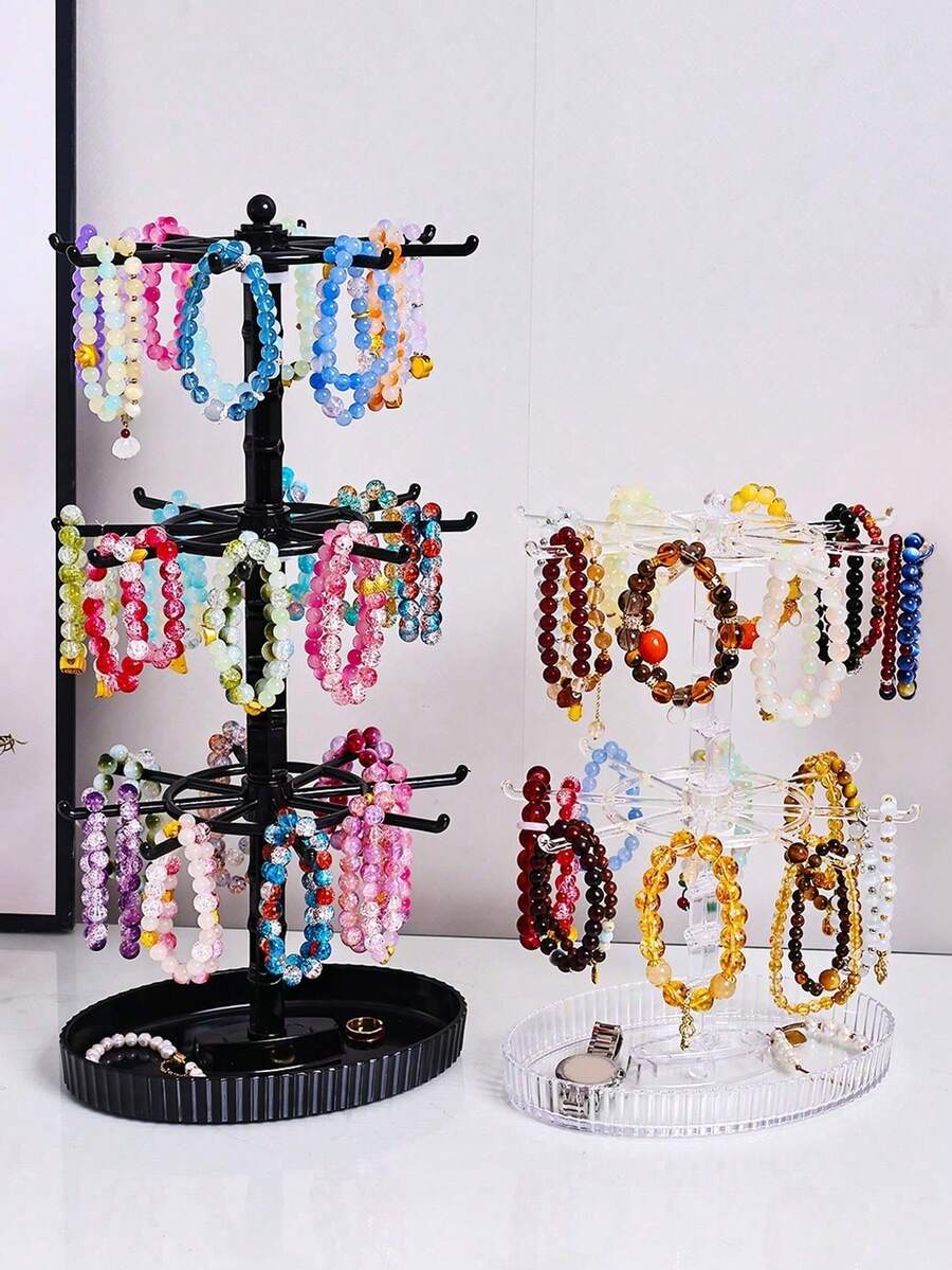 1 pieza Estante de almacenamiento giratorio de varios niveles, soporte ajustable de 2/3 niveles para pulseras transparente, expositor de joyas de escritorio multifuncional negro para collares, pulseras, pendientes, colgantes, lazos para el cabello, organizador giratorio de escritorio, torre expositora de joyas, organizador de mostrador minorista, decoración de habitación - Multicolor - Ver 1