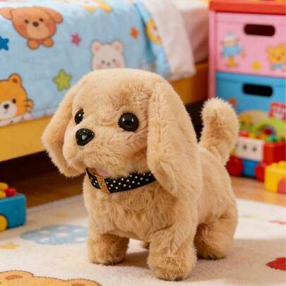 POKOJA LAND 逼真金毛寻回犬玩具狗，仿真拉布多金毛寻回犬，会跑会叫会摇尾巴，奔跑和吠叫动作逼真，带来真实的互动体验，适合作为儿童生日和节日礼物、节日宠物伴侣、亲子互动玩具。